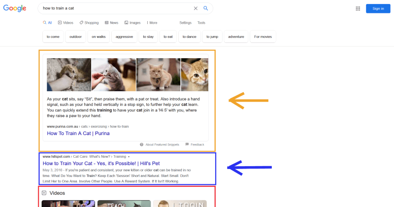 Google SERP features example.